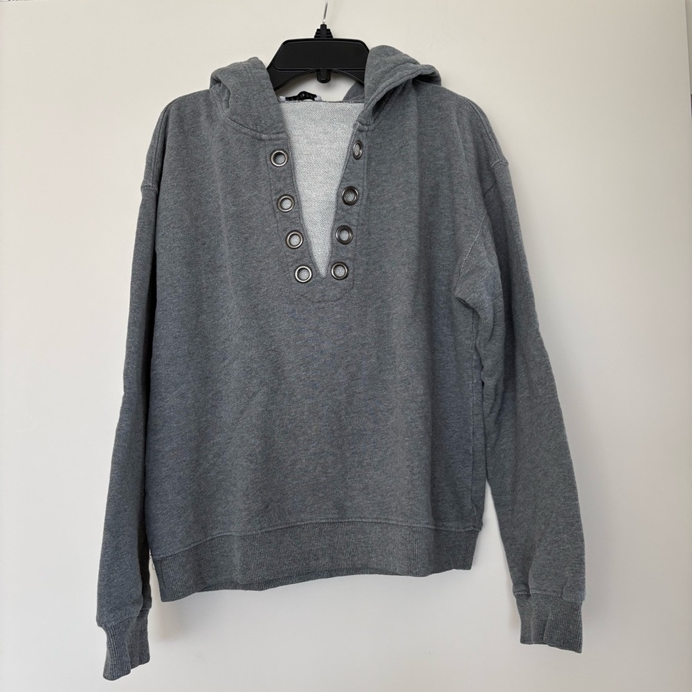 Gray Hooded Sweatshirt with Button Detail